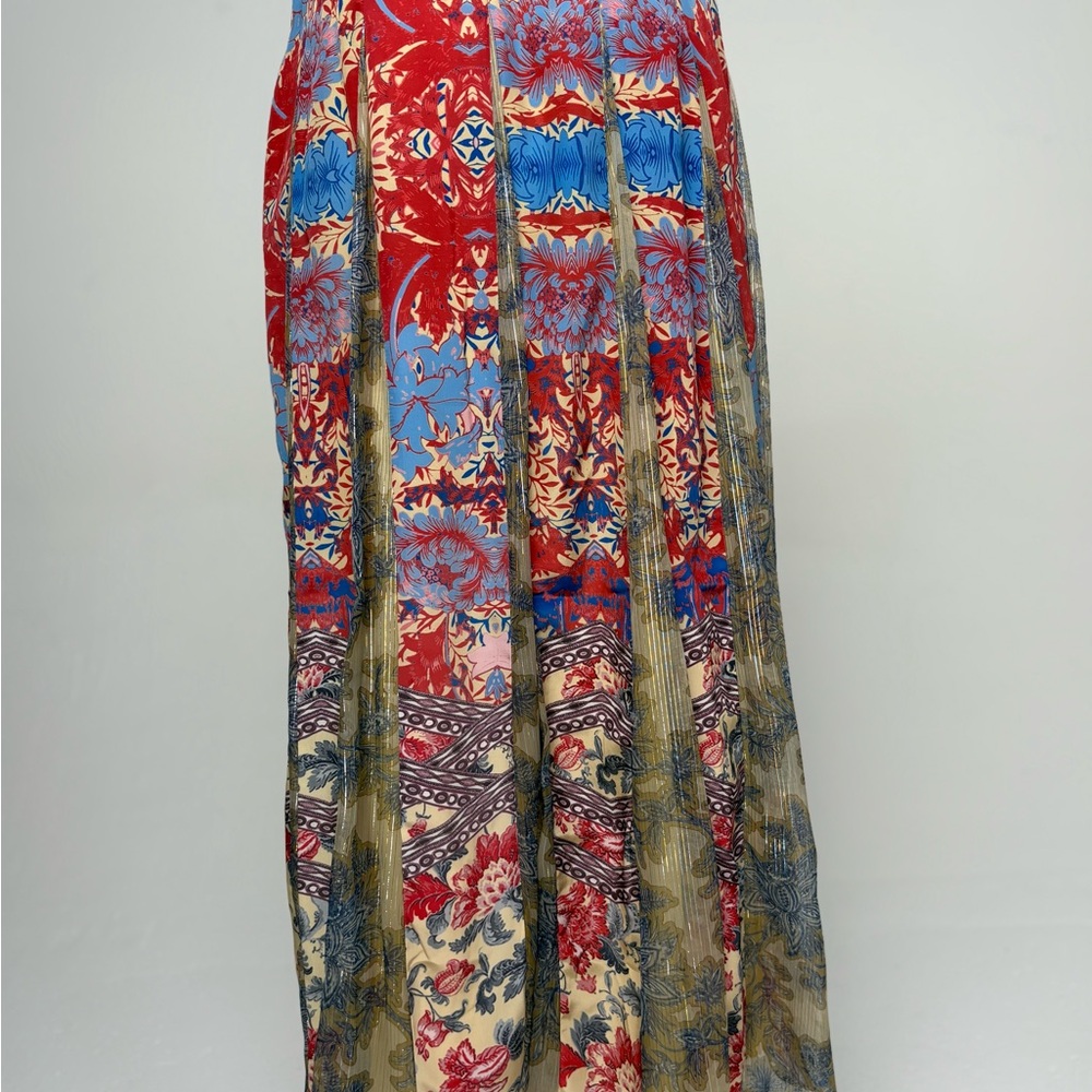 Floral Patchwork Maxi Skirt - Red, Blue, and Tan - Picture 3 of 5